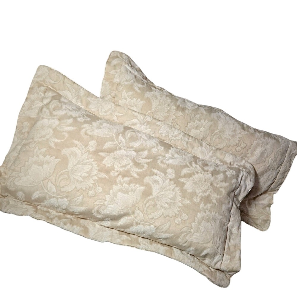 Croscill Floral Damask King Pillow Shams Pair Beige Cream Quilted Style 3711 VTG
